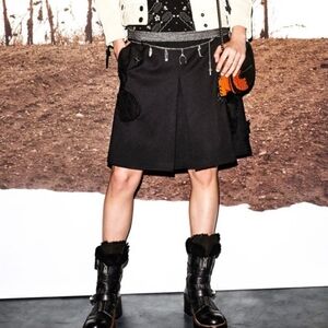 Coach 1941 Black Wool Blend Inverted Pleat A-Line Skirt Lined Pockets